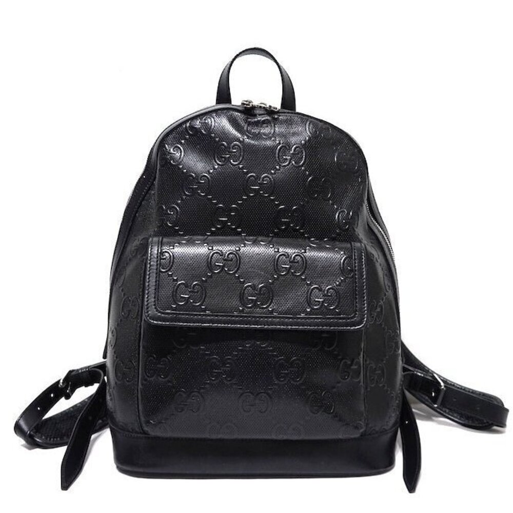 GUCCI GG Embossed Leather Backpack Black Jumbo Day Bag